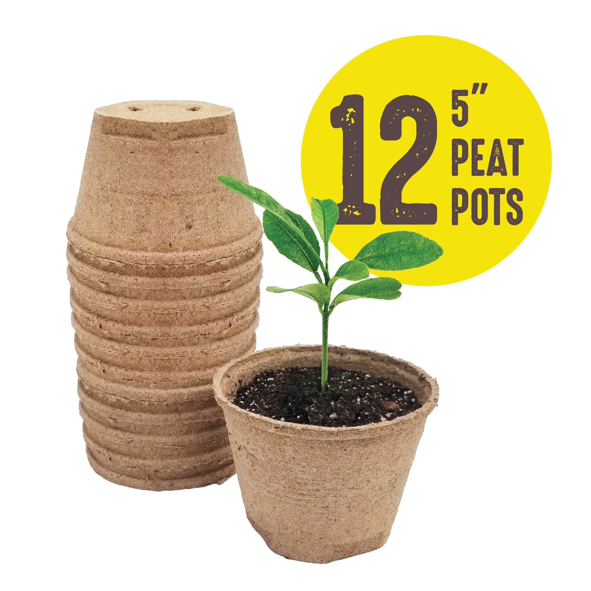 A stack of brown 5 inch Jiffy biodegradable peat pots